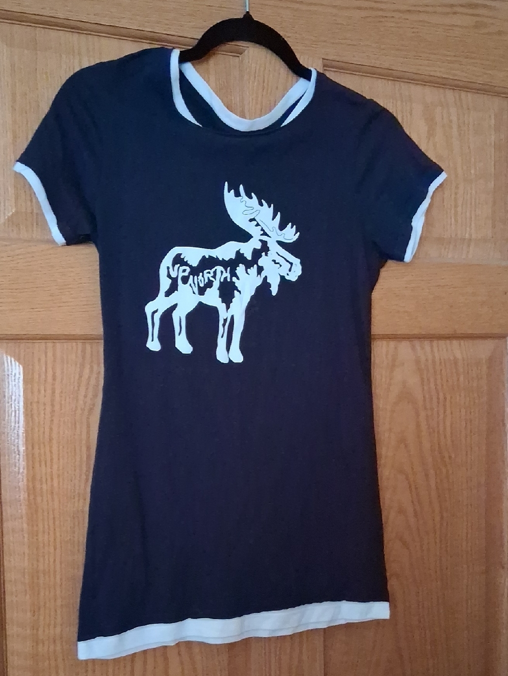 Girls Navy Ringer Tee with White Moose Graphic